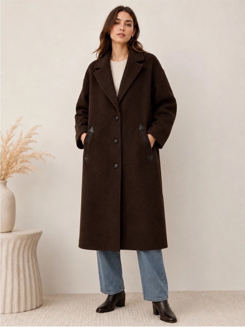 BCBG Generation Brown Coat Womens Long Oversized Winter Overcoat Jacket